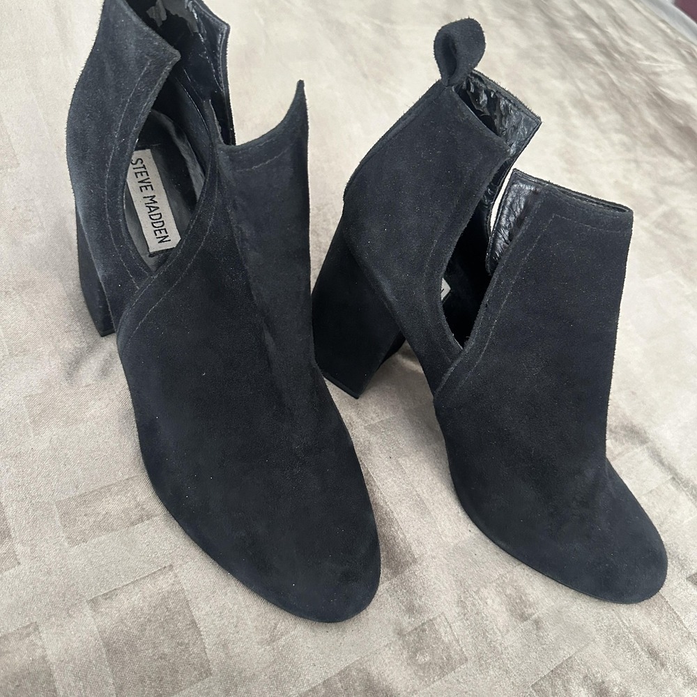 Steve Madden Boots Womens Size 11 Black Leather Norelle Ankle Booties Block Heel - Picture 8 of 16